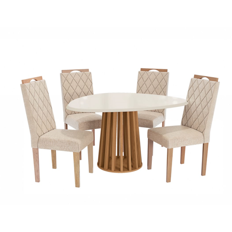 Sala de Jantar Kappesberg Lavanda – Conjunto Completo com Mesa Tampo Chamfron e 4 Cadeiras
