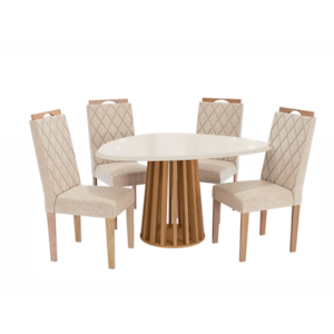 Sala de Jantar Kappesberg Lavanda – Conjunto Completo com Mesa Tampo Chamfron e 4 Cadeiras
