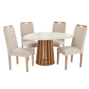 Sala de Jantar Kappesberg Lavanda – Conjunto Completo com Mesa Tampo Chamfron e 4 Cadeiras