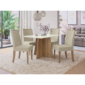 Sala de Jantar Kappesberg Lotus com Base e Tampo Retangular de Vidro Off White 4 Cadeiras Linho Bege de Madeira-367b144e-f3e7-4907-9724-2455010918b3