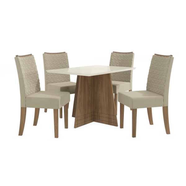 Sala de Jantar Kappesberg Lotus com Base e Tampo Retangular de Vidro Off White 4 Cadeiras Linho Bege de Madeira-e5923a55-a3b8-40e2-85da-0db7ee7cbc19
