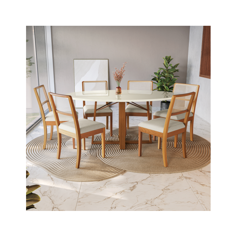 Sala Jantar Kappesberg Elma Tampo Oval 1800X1050 Vidro Off White 6Cad Madeira Linho Caqui Tela Bege CSJ052CA-A040A-09975641-8aaf-4670-be37-a075b9b21499
