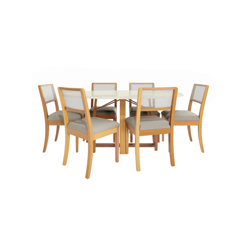 Sala Jantar Kappesberg Elma Tampo Oval 1800X1050 Vidro Off White 6Cad Madeira Linho Caqui Tela Bege CSJ052CA-A040A-cc5c1946-a253-4e5b-acce-dbdeccbb91f0