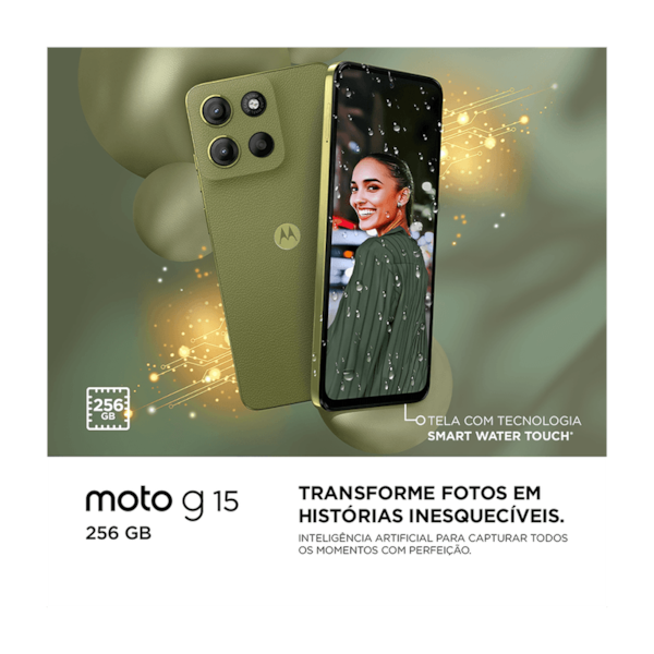 Smartphone Motorola Moto G15, 256GB, 12GB RAM (4GB + 8GB Boost), Câmera 50MP com AI, Tela 6.7