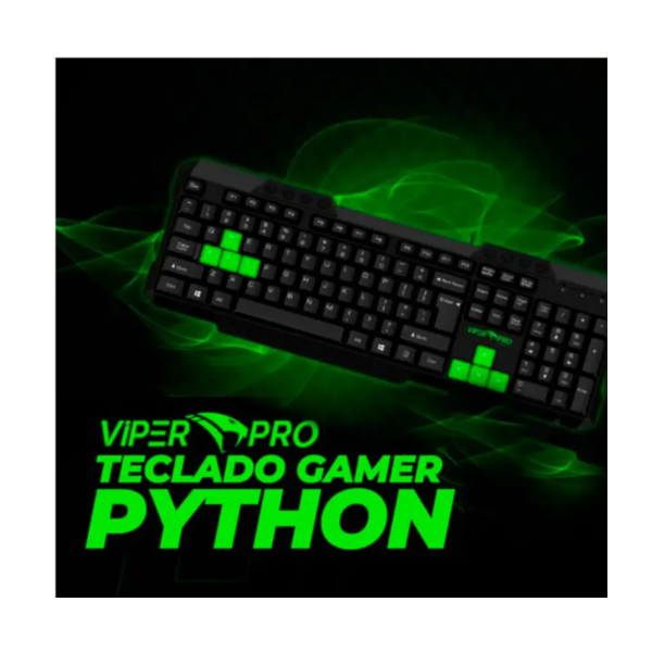 Teclado Gamer Viper Pro Standard Python Bivolt Preto/Verde-90066424-67d4-4cf9-9633-10373ab8ac1e