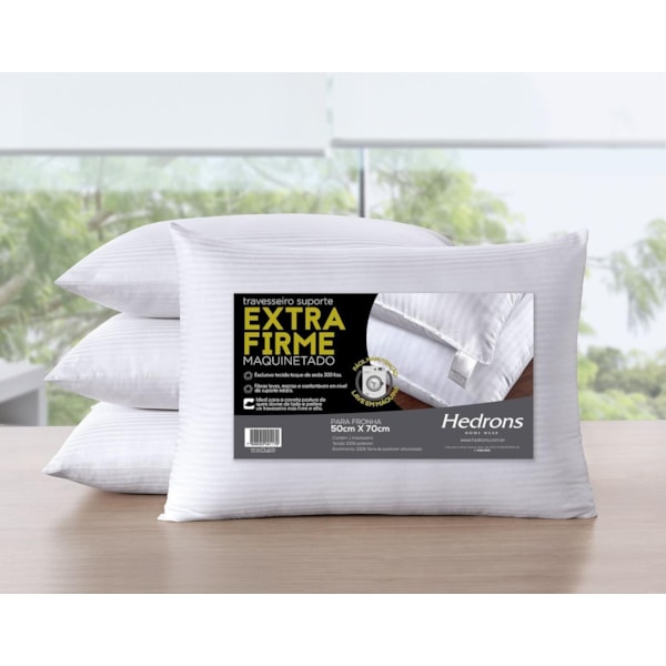 Travesseiro Maquinetado Hedrons Extra Firme 50X70cm Branco-bd9bdac4-6827-4140-8f54-5db5901eb1e7