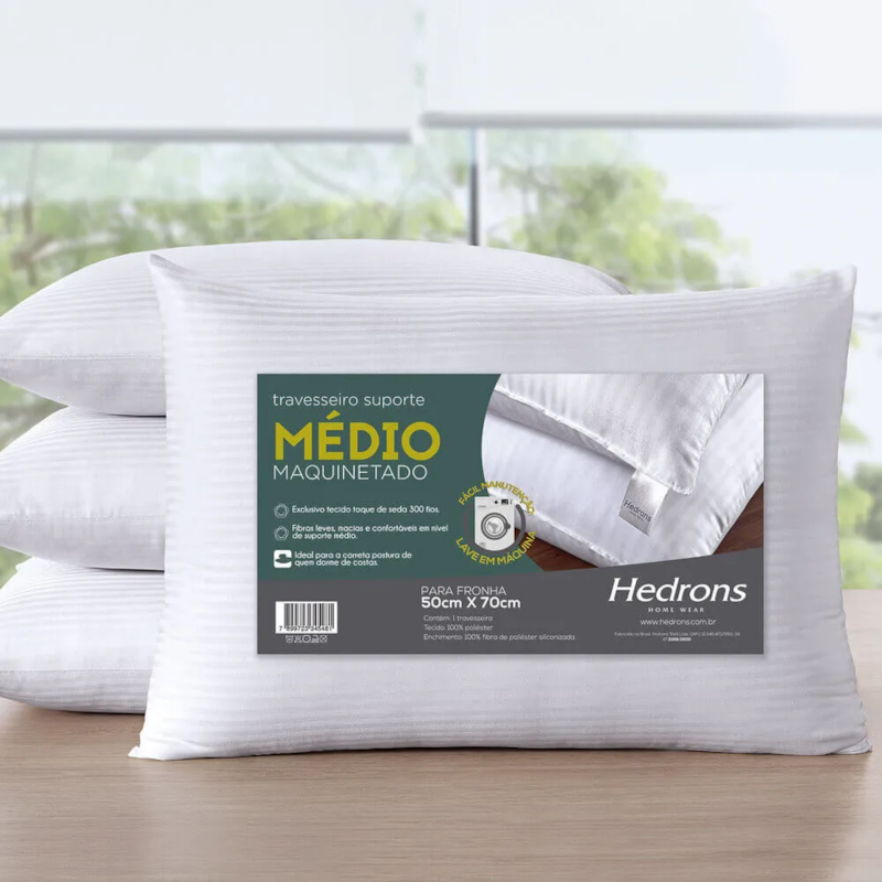 Travesseiro Maquinetado Hedrons Medio 50X70 Branco-8c4424e0-2288-436e-b755-e8a09c067e84