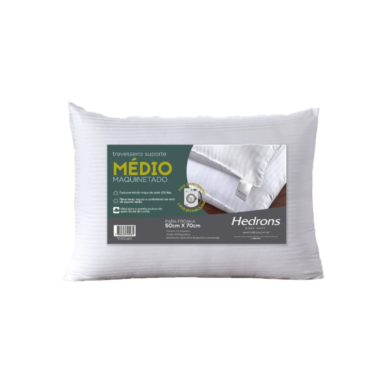 Travesseiro Maquinetado Hedrons Medio 50X70 Branco-e5177352-7e0b-4eed-b4b7-e62a465bdffc