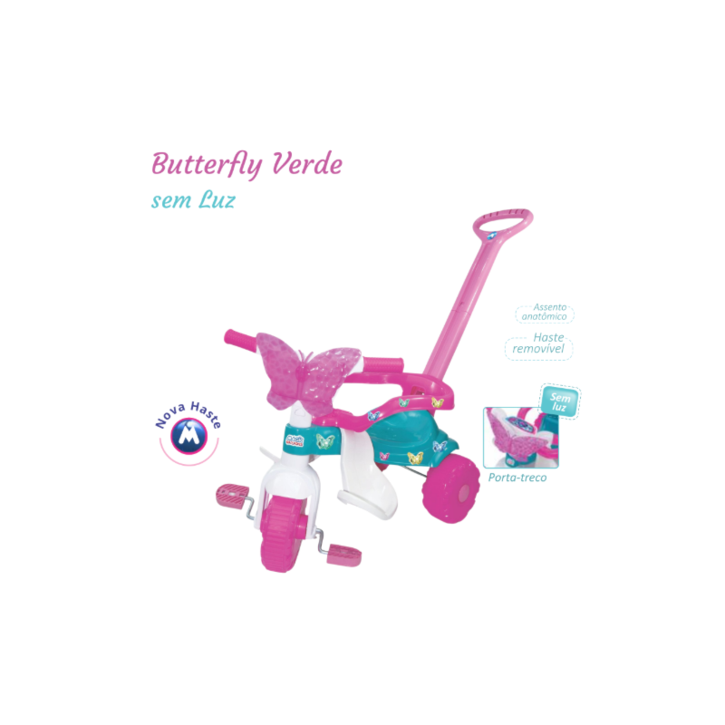 Triciclo Infantil Magic Toys Butterfly Verde Sem Luz com Cestinha