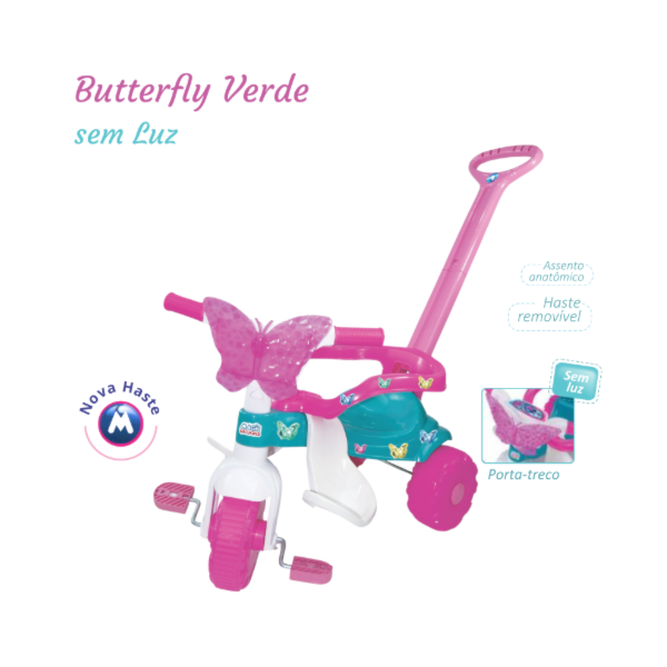 Triciclo Infantil Magic Toys Butterfly Verde Sem Luz com Cestinha-9f507b45-8967-4dbe-8f6c-a3f4af720d9f