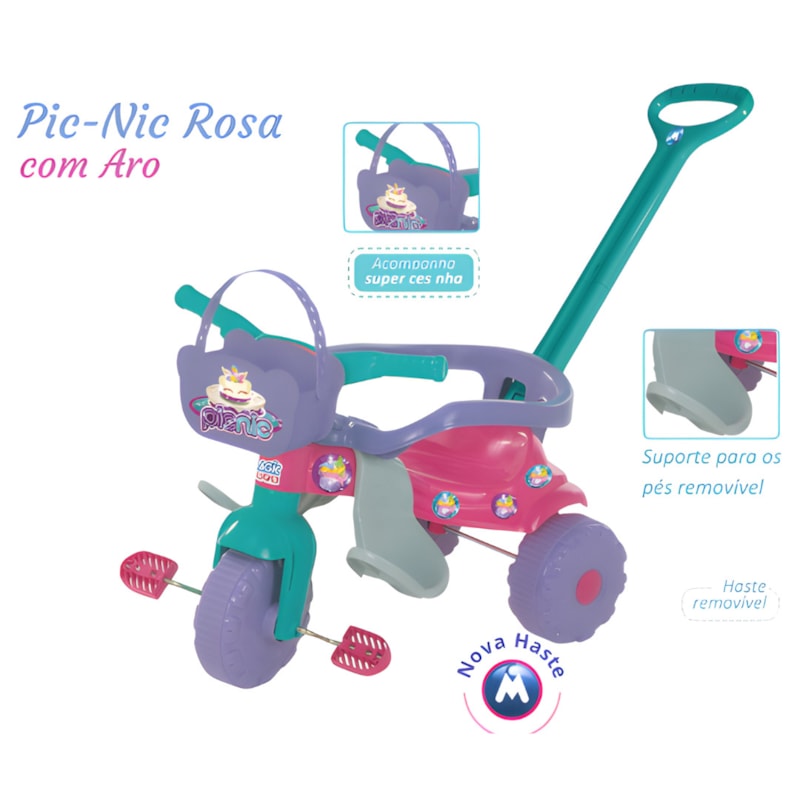 Triciclo Infantil Magic Toys Pic-Nic Rosa com Aro-0809a914-a25a-4b96-aa82-4504ef7287a7