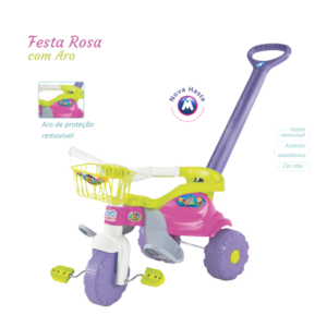 Triciclo Infatil Magic Toys Festa Rosa com Aro 