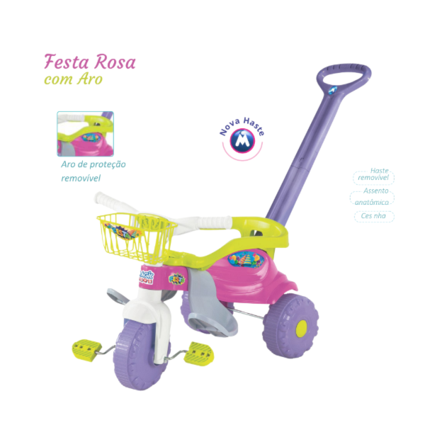 Triciclo Infatil Magic Toys Festa Rosa com Aro -5f1efb43-feb2-4cd0-8fd8-2dc0d0d68825