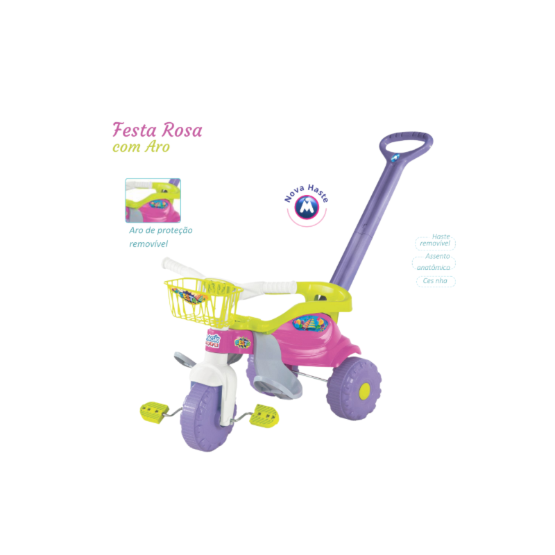 Triciclo Infatil Magic Toys Festa Rosa com Aro 