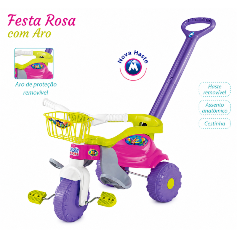 Triciclo Infatil Magic Toys Festa Rosa com Aro