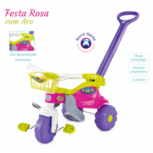 Triciclo Infatil Magic Toys Festa Rosa com Aro