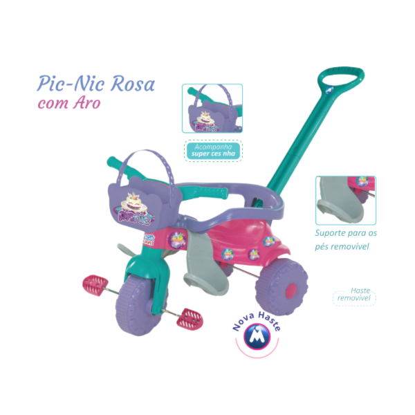 Triciclo Infatil Magic Toys Pic-Nic Rosa com Aro-99c691e0-065d-4329-a010-5c0cfafb6c2d