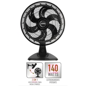 Ventilador Arno 2 em 1 Mesa e Parede 40CM X-Treme 6 127V VE60 Preto