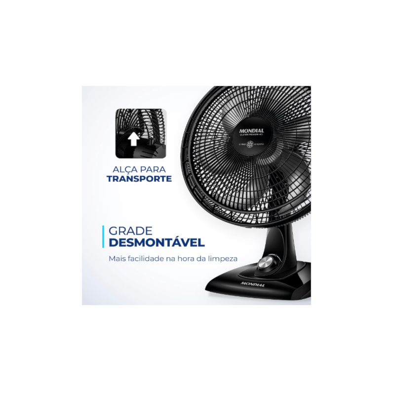 Ventilador Mondial de Mesa 40cm Super Power 127V/60HZ VSP-40-B Preto/Prata