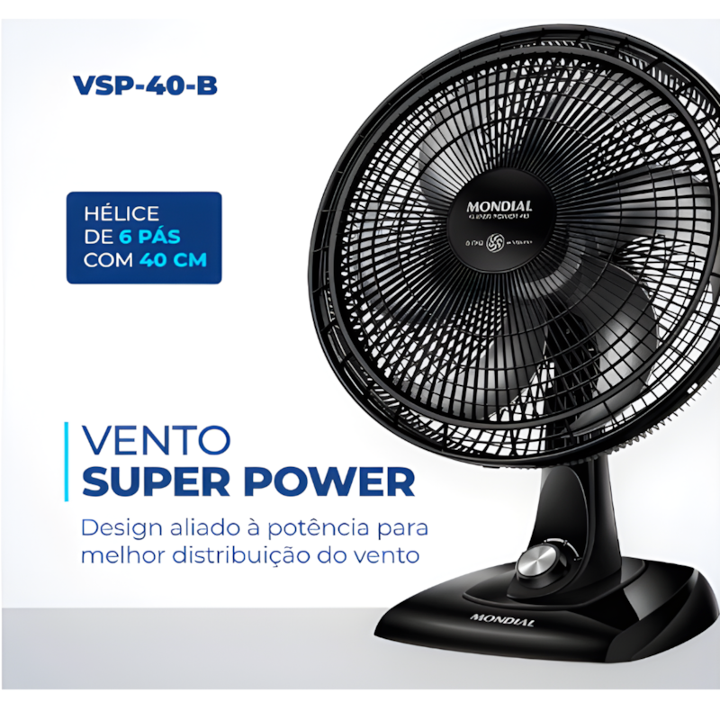 Ventilador Mondial de Mesa 40cm Super Power 127V/60HZ VSP-40-B Preto/Prata-cc083ebb-25a7-4e18-95e0-d316694494c7