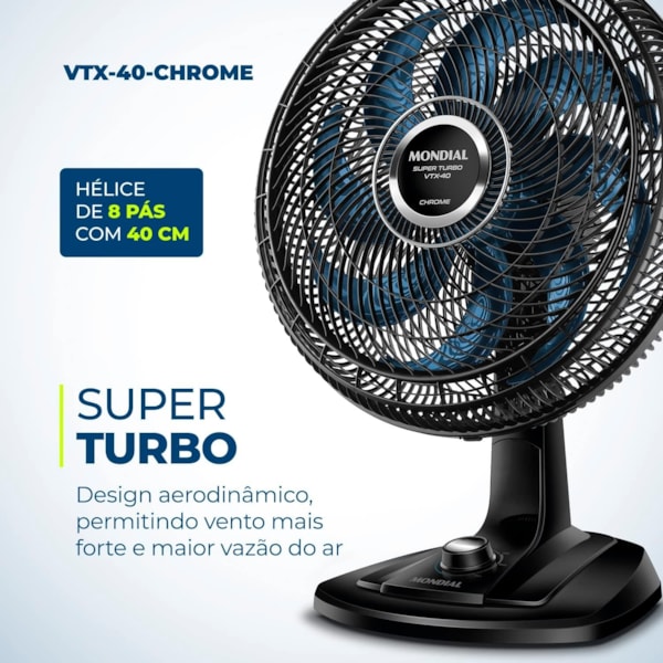 Ventilador Mondial de Mesa 40CM VTX-40-CHROME Super Turbo 127V/60HZ Preto/Azul-bca3f010-31f0-4fe2-9d4b-b8fce3187486