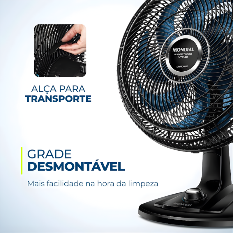 Ventilador Mondial Mesa 40cm VTX-40 Chrome Super Turbo 8 Pás 127V/60Hz Preto/Azul-990cf490-0d45-4e25-ae2d-fafb24ef368a
